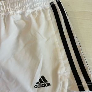 Adidas White dri-fit shorts w/3 black stripes on sides Size Medium